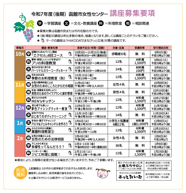 R7年度 後期講座スケジュール